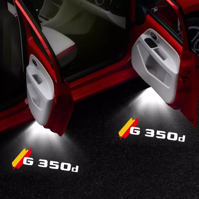 2ชิ้นโลโก้ไฟต้อนรับติดประตูรถสำหรับ Mercedes Benz G350d โปรเจคเตอร์เลเซอร์ LED โคมไฟเงาแสงผีชุดไฟตัดหมอกประตูรถ