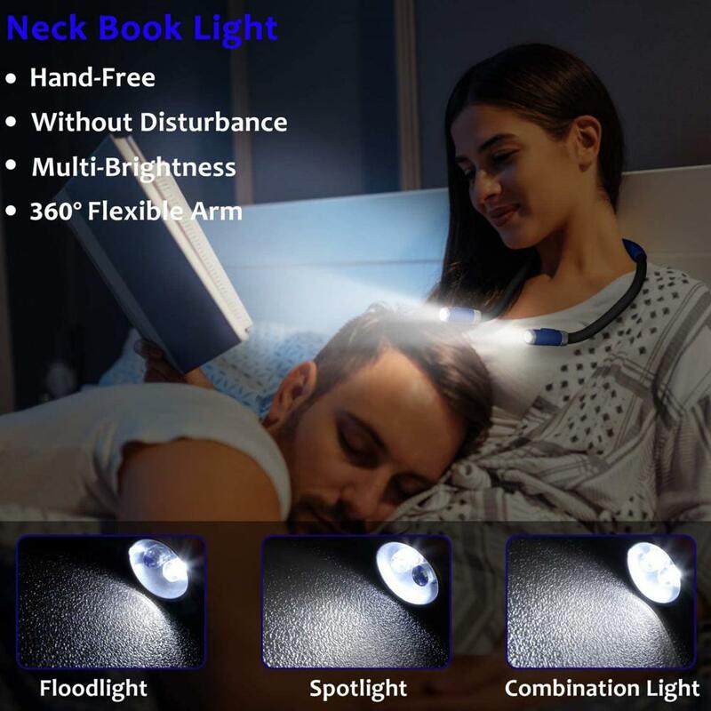 Luces de lectura de cuello LED recargables, manos libres, flexibles, 3 brillos, iluminación colgante portátil para libros, luces de lectura multimodo