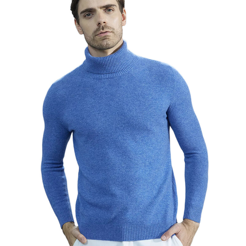 Męskie dzianinowe swetry kaszmirowy sweter 100% Merino wełniany golf z długim rękawem gruby sweter zimowa jesień męskie swetry odzież