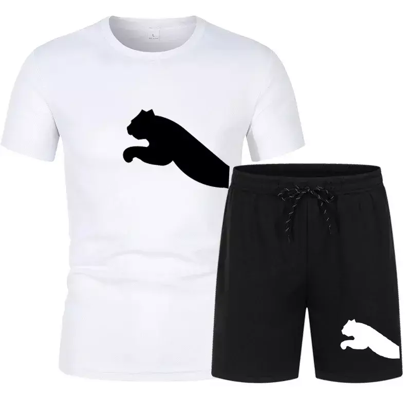 メンズ速乾性スポーツスーツ,半袖Tシャツとショーツのツーピースセット,2022