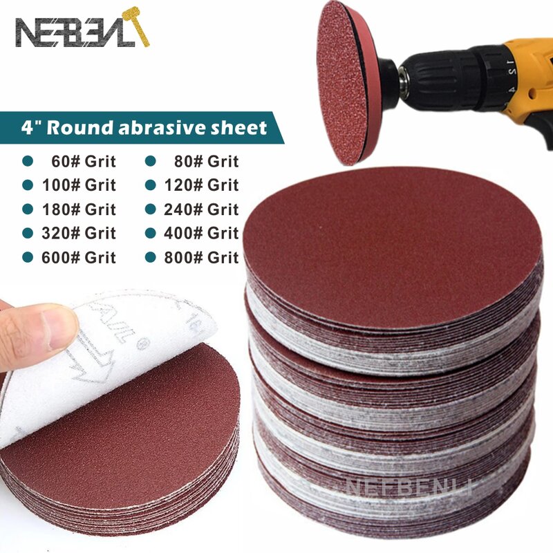 100Pcs 4 Inch Round Sandpaper Disk Abrasive Polish Pad Plate Sanding Polishing Grit Paper Disc Buffing Sheet Sander 60-800