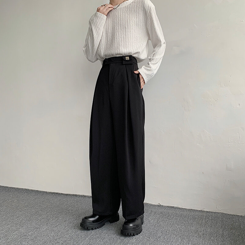 Pantalones de traje negros para hombre, Pantalón de vestir, holgado, coreano, de pierna ancha, Formal, M-2XL, 2023