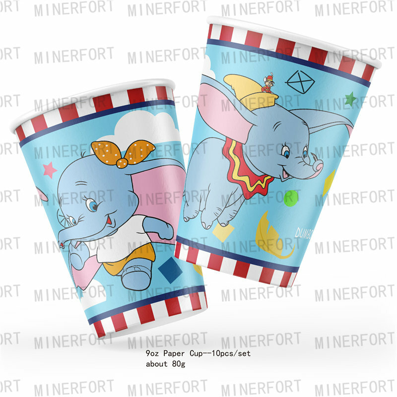 Disney Dumbo Party Supplies Cartoon Dumbo Disposable Tableware Plates Cups Baby Shower Kids Birthday Party Decoration Balloons