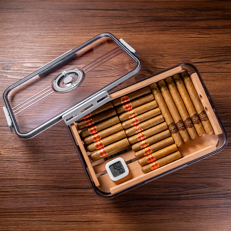 Коробка для сигар герметичная увлажняющая большая емкость гигрометр прозрачная кедровая древесина двухслойная коробка для сигар увлажняющая коробка