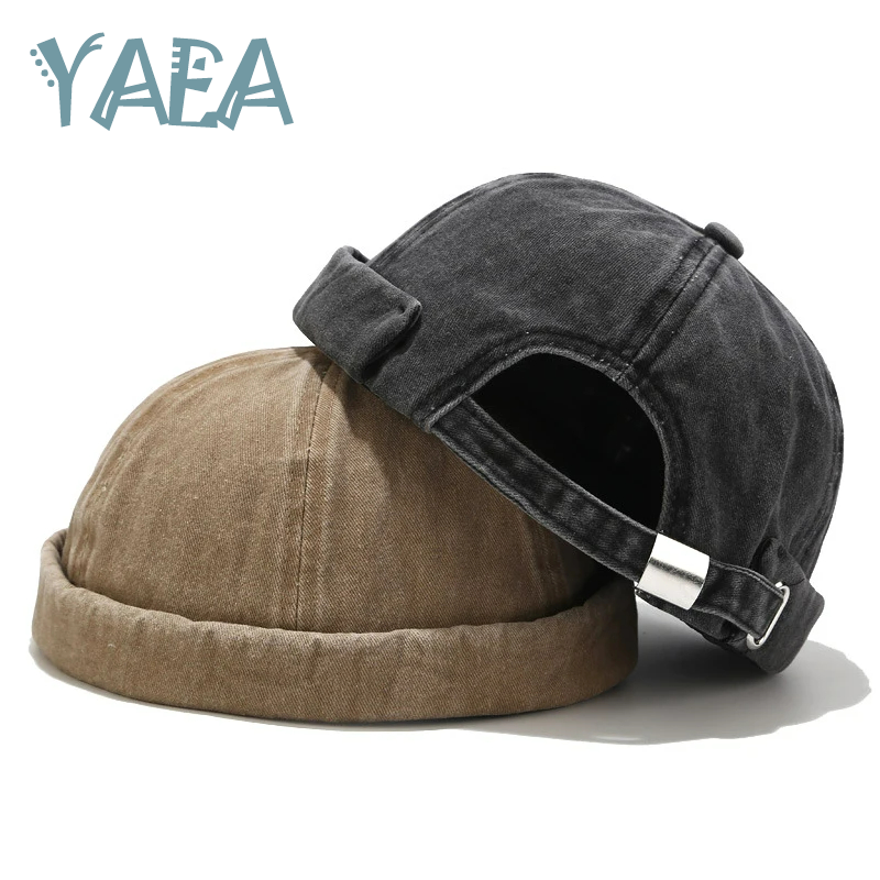 YAEA Retro Docker Beanie Brimless Cap Women Men Four Seasons Washed Street Style Hat Without Visor Hip-Hop Hats Outdoor Gorras