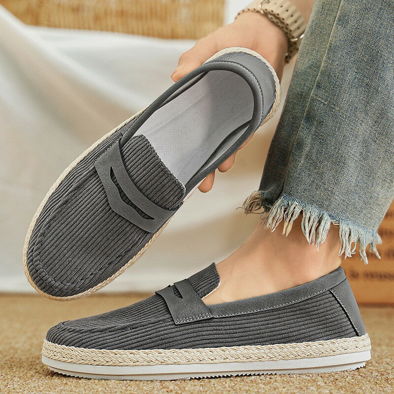Zomerlicht Casual Schoenen Voor Heren Trendy Comfortabele Ademende Corduroy Heren Loafers Mode Kaki Low-Top Slip-On Schoenen Man