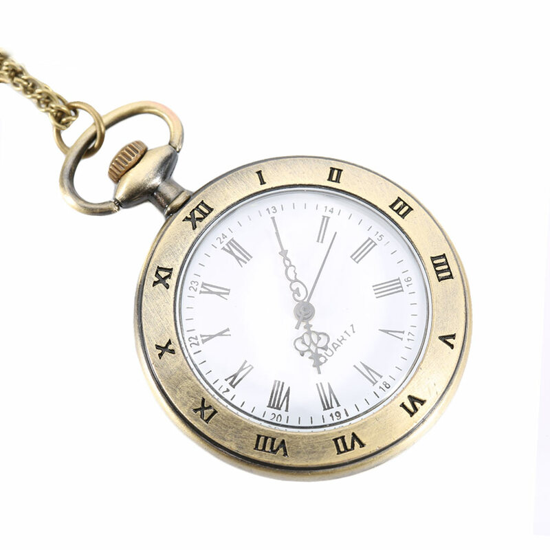 Design transparente do vintage relógio de bolso roman numer dial quartzo pingente corrente colar presentes ll @ 17