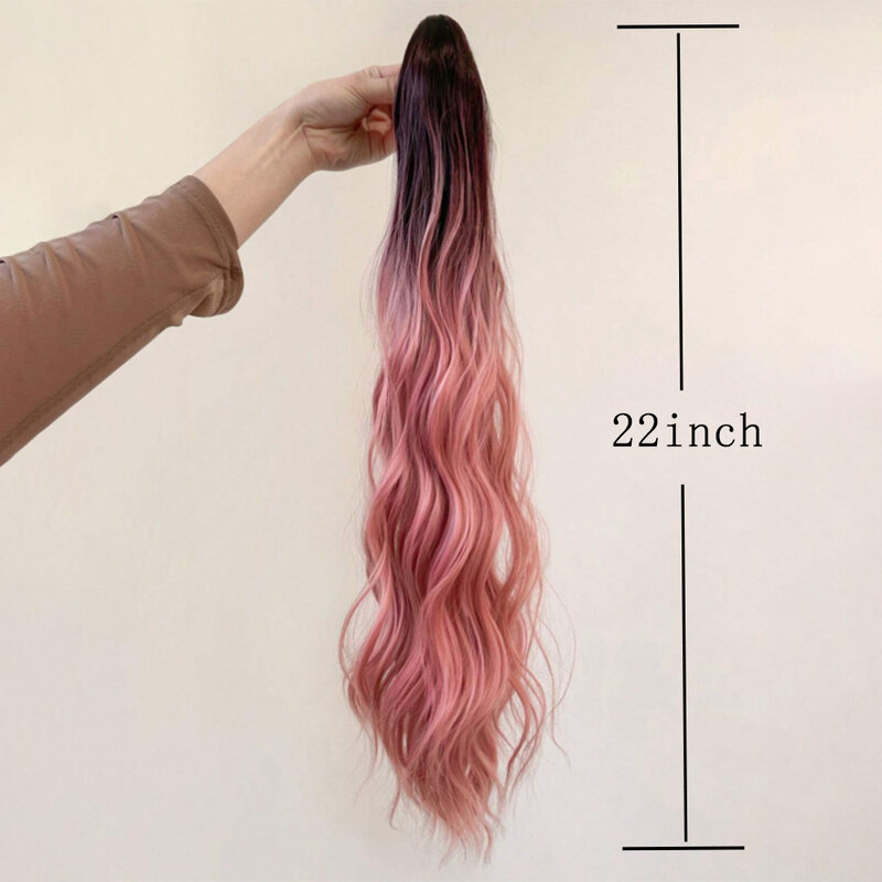 Clip-on Ponytail Extensions 22-Inch Wig Water Wavy Curls Multi-Colored Heat-Resistant Fibers Perfect For Everyday Parties Daily