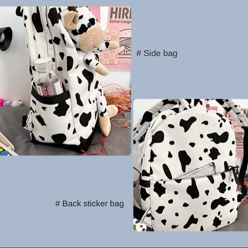 Cow Pattern School Bags New Zippered Canvas Personalized Backpack Waterproof Breathable Backpacks