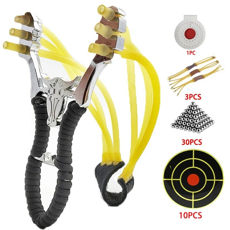 Metal Slingsshot High Precision Strong Catapult Outdoor Big Power Slingshot Hunting Sling with Balls Lance Pierres Puissant