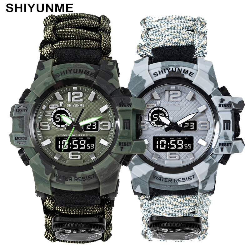 SHIYUNME-reloj deportivo militar para hombre, pulsera Digital LED con alarma de hora y brújula, resistente al agua, de cuarzo, masculino
