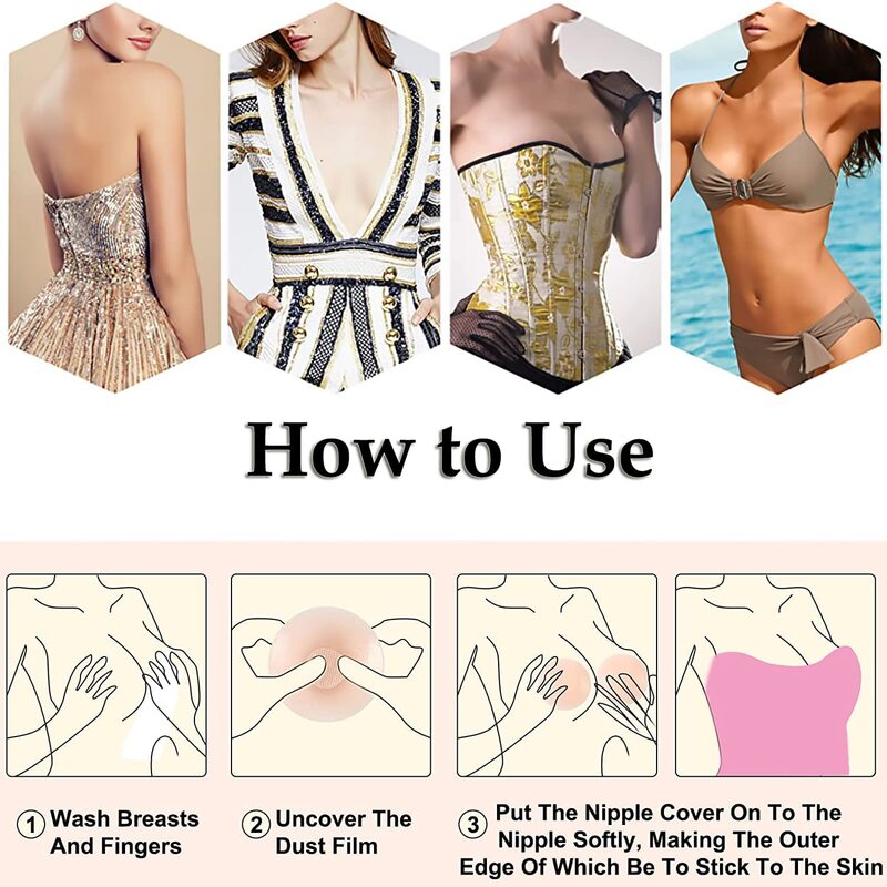 USHINE Stiker dapat dipakai ulang bantalan dada, perekat sendiri tidak terlihat, stiker payudara kelopak tanpa tali pengangkat bantalan Bra penutup puting kelopak silikon