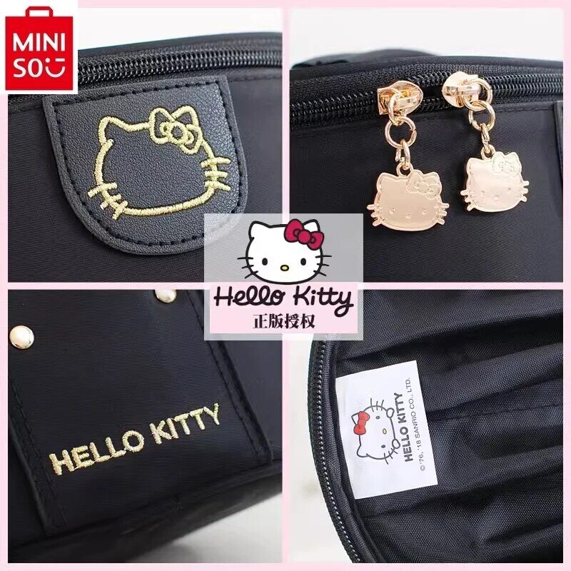 MINISO Hello Kitty bolsa de maquillaje cilíndrica de Color sólido Simple, tela impermeable, productos de cuidado de la piel, almacenamiento, caja de clasificación de gran capacidad