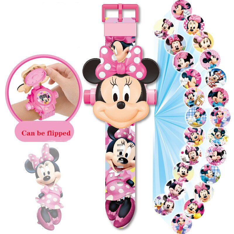 Disney Projection นาฬิกาหญิง LED โปรเจคเตอร์นาฬิกาแช่แข็ง Elsa Spiderman Micky Minnie เมาส์ Princess Xmas ของขวัญ