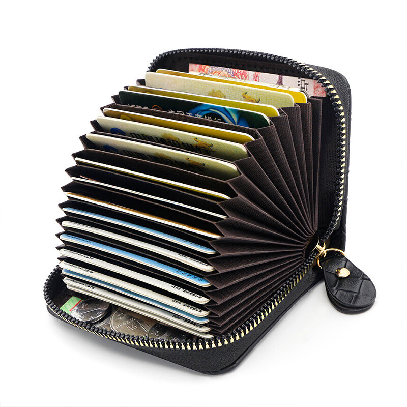 Unisex tecido padrão Organ Cards Bag, grande capacidade 18 Card Position, Certificate Case, Zero Wallet, Hand Zipper Clip Pack, Vintage