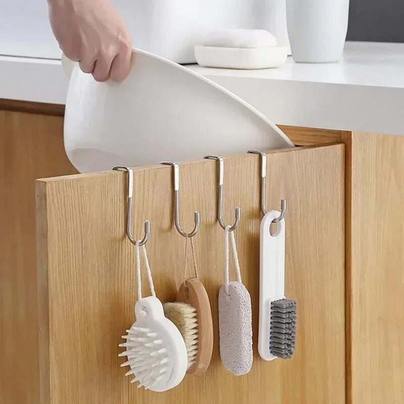 Stainless Steel S-Shaped Hook Free Punching Kitchen Dormitory Door Behind Coat Hook No Punching Wardrobe Shoe Cabinet Small Hook