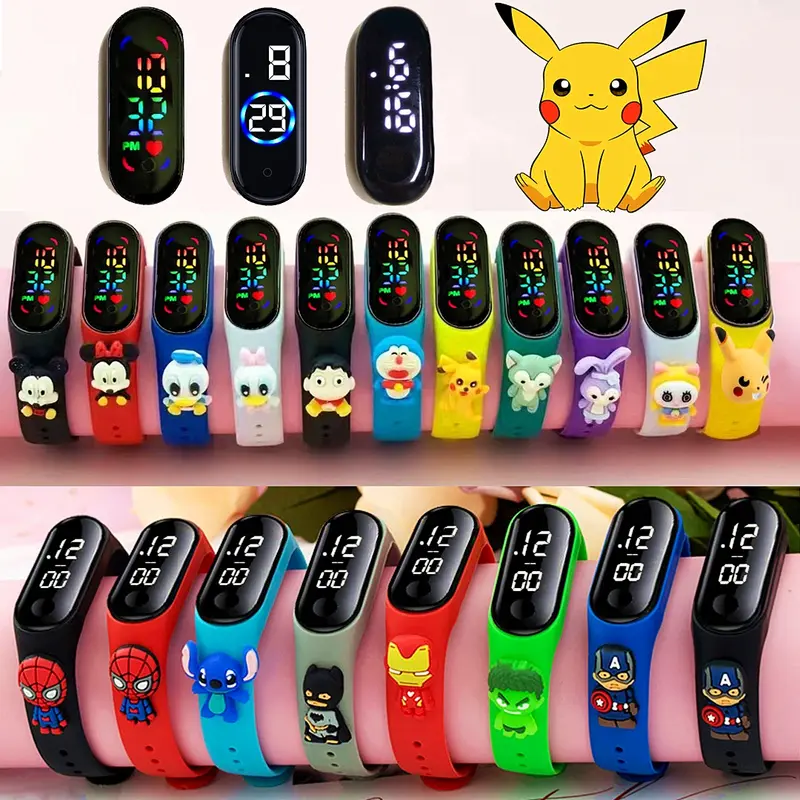 Pokémon Pikachu Relógio eletrônico para crianças, Vingadores, Homem-Aranha, Toque, Esportes, Desenhos animados, LED, Meninos, Meninas, Brinquedos, Presentes de Natal