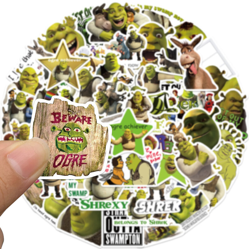 Monstro dos desenhos animados Shrek Graffiti Etiqueta, DIY, decalques impermeáveis, mala, laptop, guitarra, estrela, 10 pcs, 52pcs