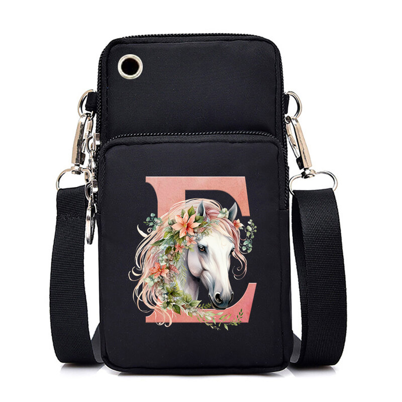 Unicorn Cartoon Printing Small Shoulder Bag Women Female Crossbody Messenger Bag 26 Alphabet Floral Phone Purse Handbag Wallet