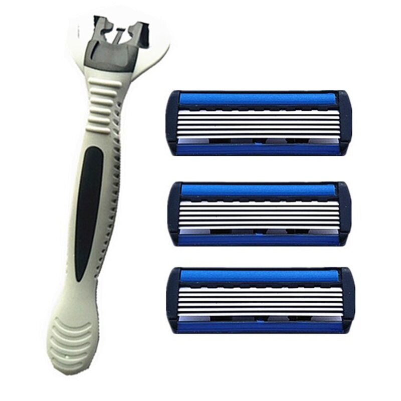 1pcs Barba Barbeador Rack + 12 pcs 6-Layer Lâminas Manual Barba Barbeador Manual Navalha de Segurança Mão 6PCS 6-Layer Blade ABS Grip Anti-derrapante