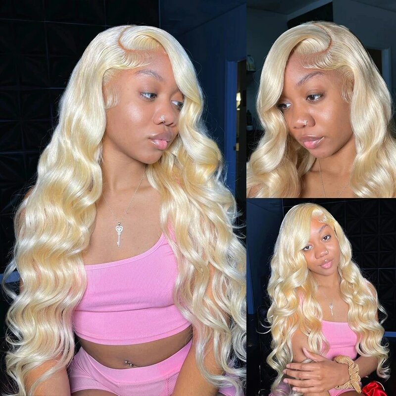 613 falowanie ciała 13x6 hD koronkowa peruka z ludzkimi włosami dla kobiet 40 cali popielata blond bezklejowa, tanie peruki na wyprzedaży