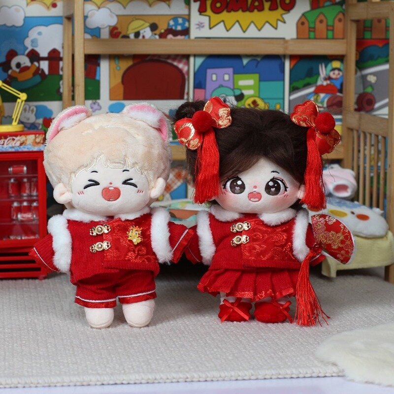 Bambola di cotone da 20cm bambola originale di capodanno bambola di peluche Festival di primavera vestiti festivi senza caratteristiche