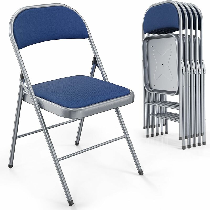 Metal Frame cadeiras dobráveis com assentos acolchoados, tecido assento e encosto, capacidade 350 libras, conjunto de 6