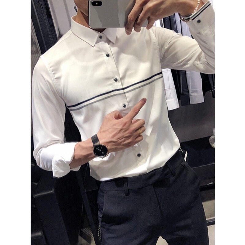 2023 Herbst neue Herren hemden Business Casual Hochwertiges Hemd Einreiher Polo Kragen Shirt für Herren