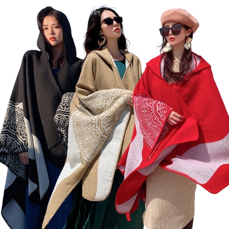 B36D Czeski duży szal Wrap Fashion Otwarty przód Poncho Sweter Płaszcz Peleryna dla kobiet