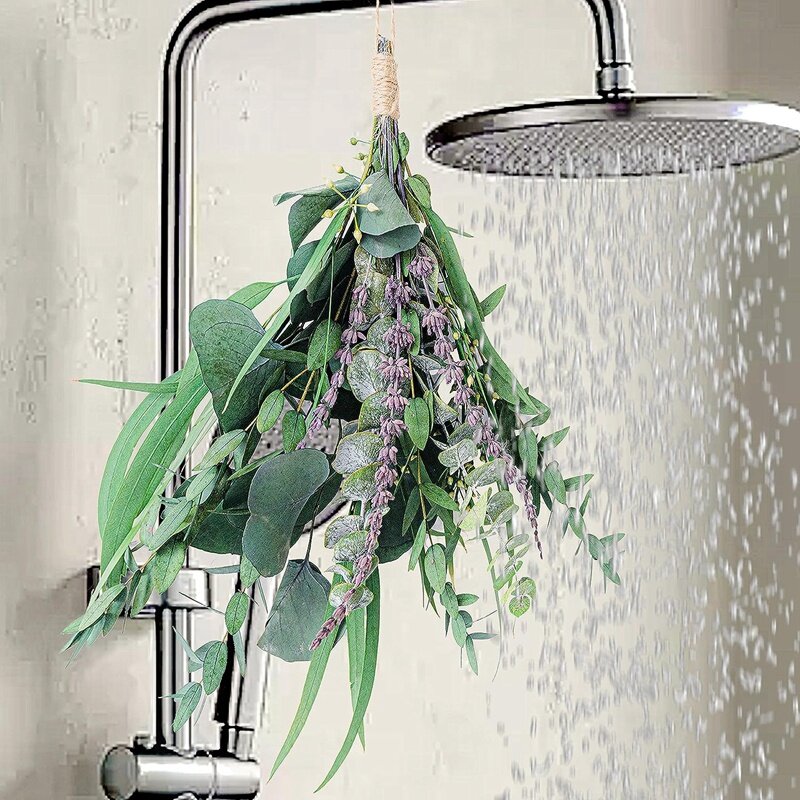 Luxuoso Eucalyptus e Lavender Bouquet, Perfeito para a Decoração do Chuveiro, Ambiente Doméstico, Natural Real, Fácil Instalação