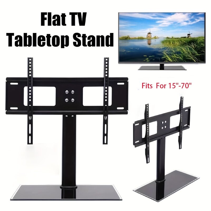 Premium Universal Desktop TV Stand With Glass Base, Suitable For Most 26-55 LCD LED Plasma Flat Panel TVs. Can Support Up To Fir