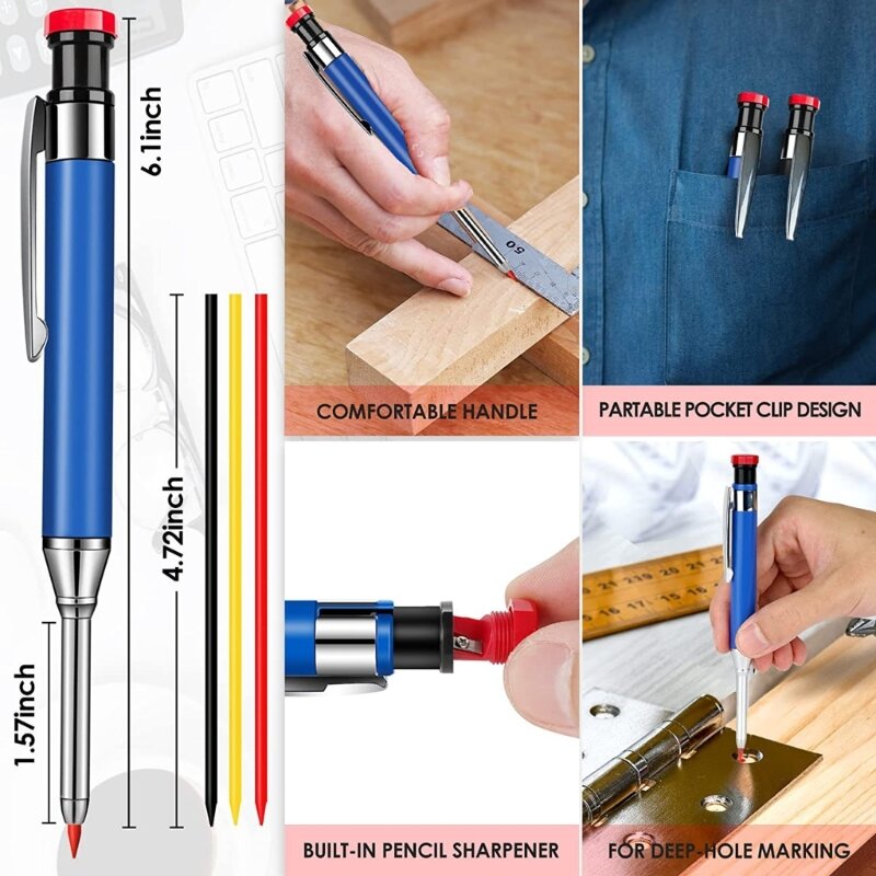 Rotulador lápiz mecánico, herramienta marcado con sacapuntas incorporado, marcado carpintero para carpintería,
