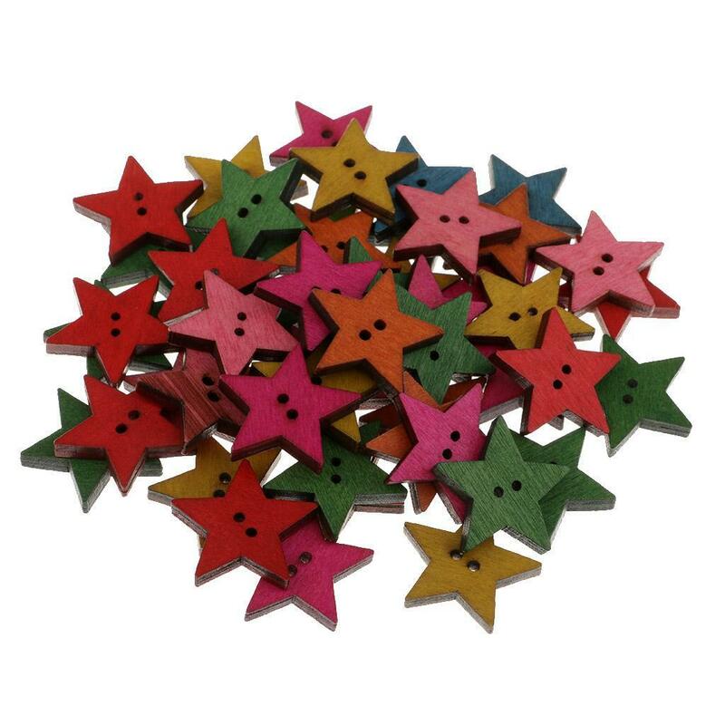 50 sztuk mieszane kształty gwiazdy drewniane guziki 2 otwory na Scrapbooking, rzemiosło