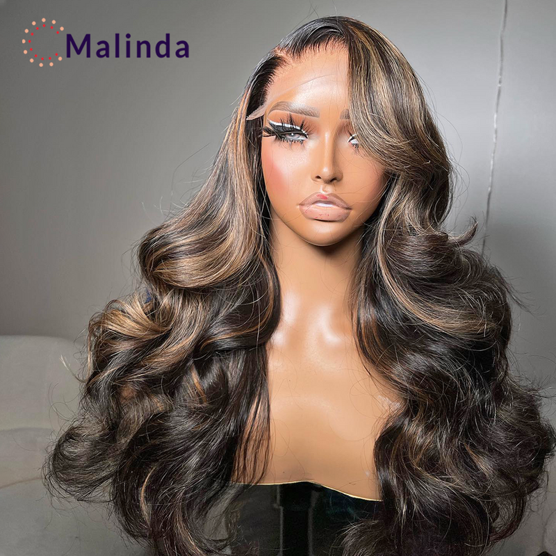 Loira Loose Deep Wave Wig para mulheres, perucas de cabelo humano sem cola, transparente Lace Frontal, destaque, Ombre Colorido, 250% Densidade, 13x6