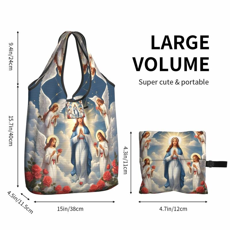 Sacs d'épicerie réutilisables Imsonulate Coussins of Mary, grand sac de rangement, léger, lavable, vierge Marie, catholique, béni, sac de shopping