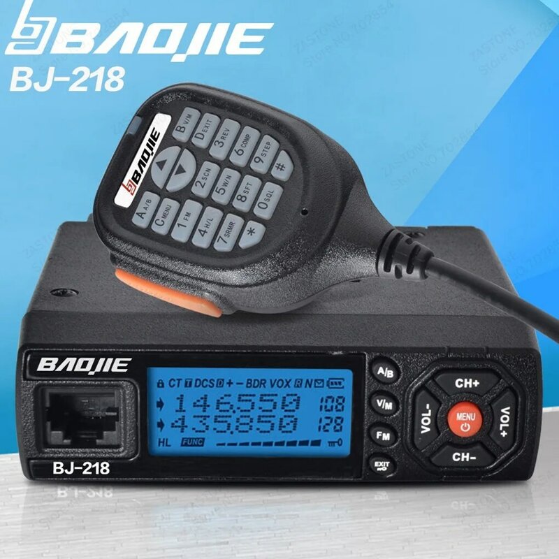 Baojie BJ-218 mini auto walkie talkie 10km 25w dualband vhf/uhf 136-174mhz 400-470mhz 128ch mini zwei wege autoradio transceiver