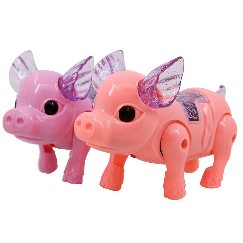 Electric Pulling Rope Pig Batteries Powered Luminous Music Walking Pig Toy Pets Interactive Toys  With Light For Children Gifts