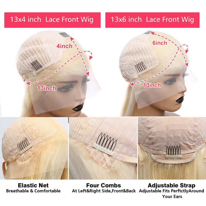 613 Blond Lace Frontal Wig Human Hair Straight 180% Density 13x6 HD Transparent Lace Front Wigs Lace Frontal Wig For Women 13x4