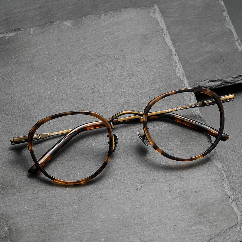 Kacamata Titanium Vintage pria bingkai Oval asetat, kacamata bingkai kacamata miopia, bingkai kacamata optik Resep wanita