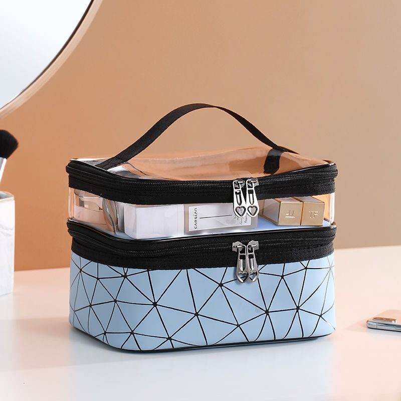 New double-layer cosmetic bag box lattice portable female makeup artist multi-functional storage makeup bag  makeup box   bag