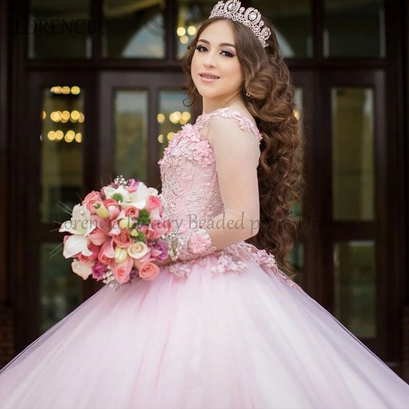 15歳から15歳までの素敵なバラの形をした豪華なボールガウン,花のアップリケが付いたピンクのドレス,愛らしい,16のドレス,2024