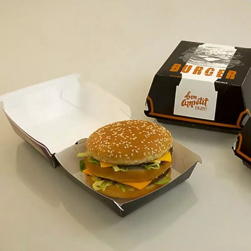 Caja de embalaje de hamburguesa blanca Lisa para llevar, producto personalizado con logotipo personalizado, tamaño personalizado