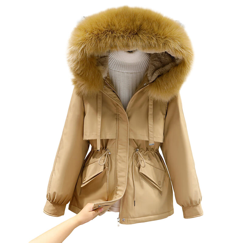 Casaco confortável de lã casual com capuz feminino, jaqueta acolchoada, manga comprida, roupa casual, moda confortável, inverno