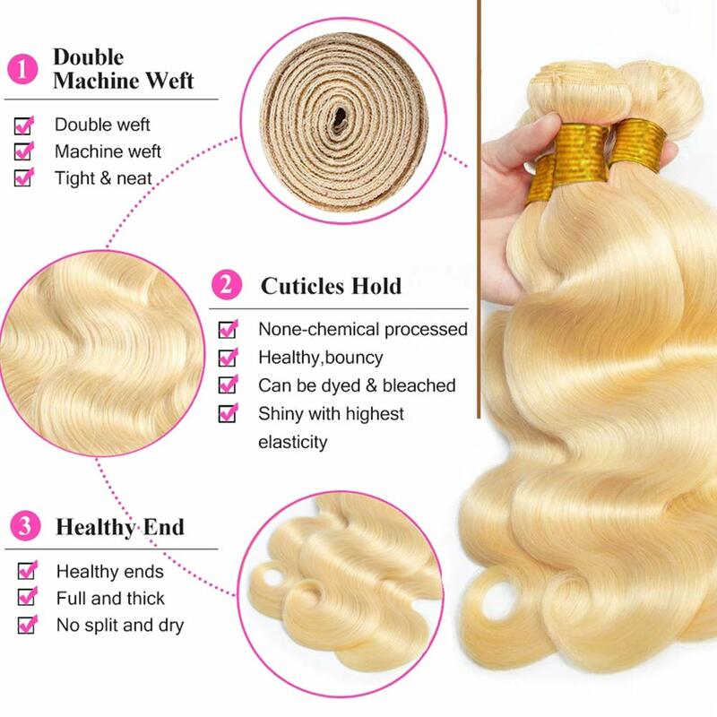 Doczepy typu Body Wave ludzkie włosy brazylijski Remy doczepy z ludzkich włosów 613 miód włosy ludzkie w kolorze blond splot 1/3/4 wiązki 8-40
