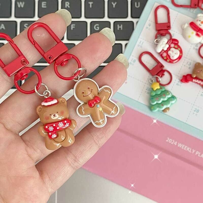 Gingerbread Man Xmas Santa Claus Pendant Backpack Charms Elk Christmas Resin Key Chain Key Ring Ornaments Korean Style