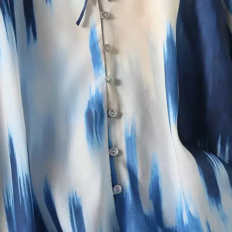 Blusa larga con estampado de nudo para mujer, blusa elegante de manga larga con botones, estilo Retro, 2023