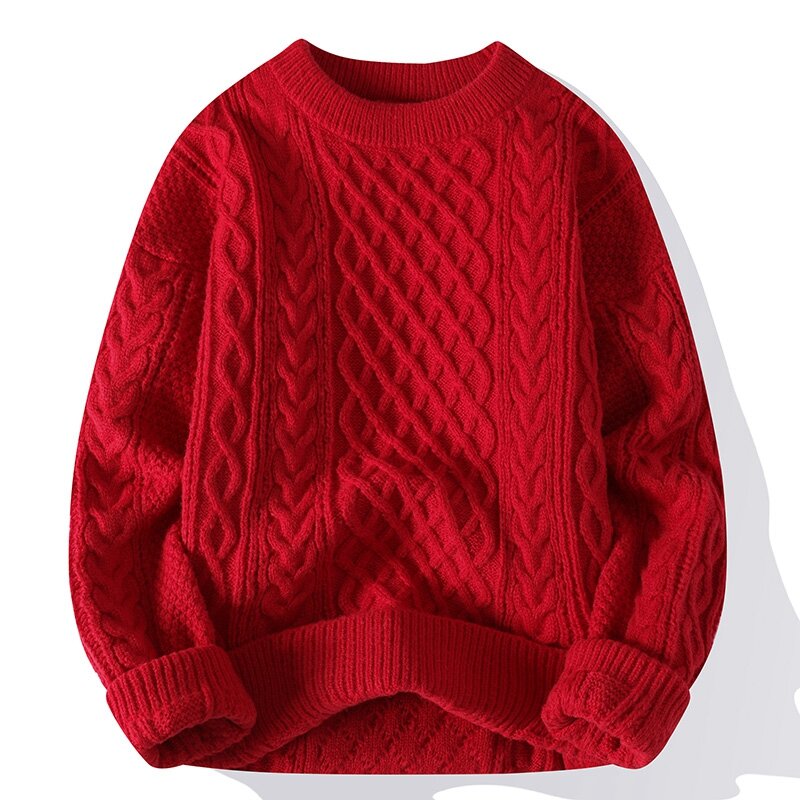 Suéter masculino de malha vintage com gola O, pulôveres Harajuku solto, tricô retrô, suéteres monocromáticos, outono inverno