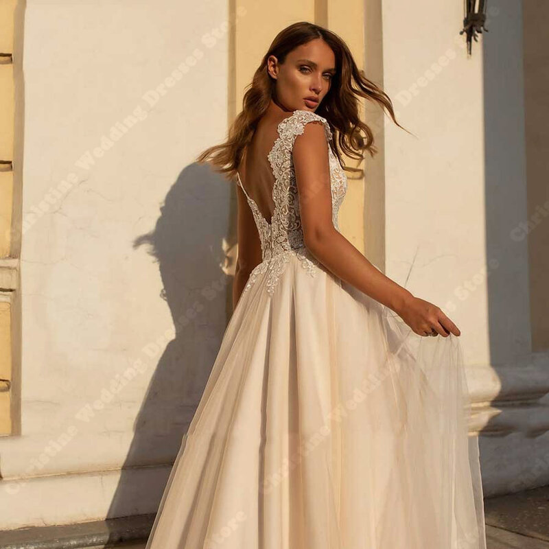 Nowe, pełne wdzięku damskie suknie ślubne koronkowe aplikacje o linii a suknie ślubne bez rękawów, szerokie paski na ramionach Vintage Vestidos De Novia