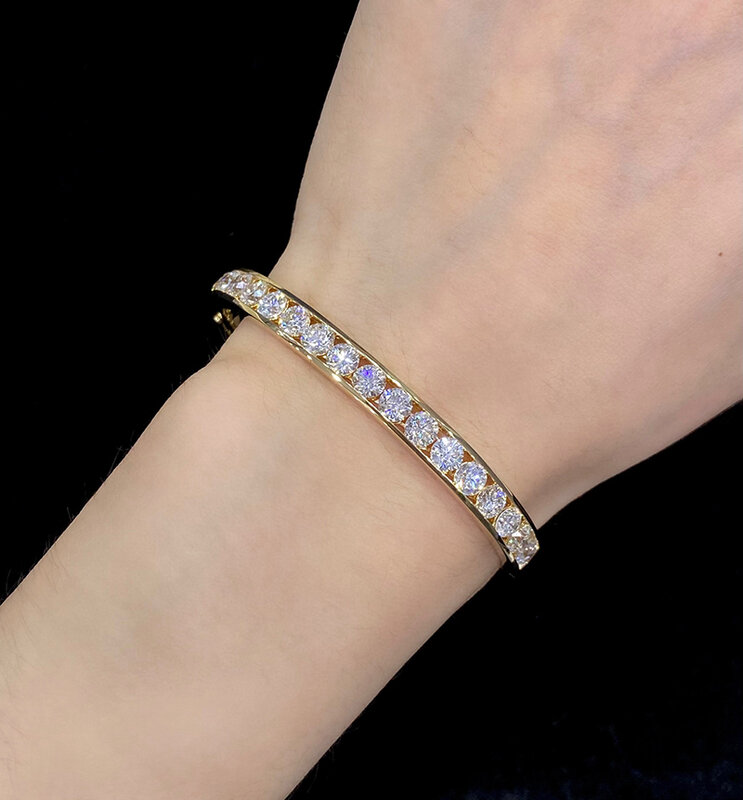 LUOWEND 100% 18K Yellow Gold Bangle Luxury Shiny Design 5.47carat Real Natural Diamond Bangle for Women High Party Jewelry