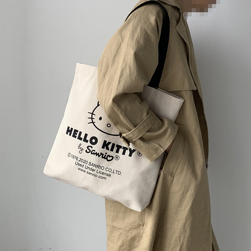 ハローキティ-女性のためのシックなレトロなキャンバスバッグ,仕事のショルダーバッグ,学生のための大容量,漫画のランドセル